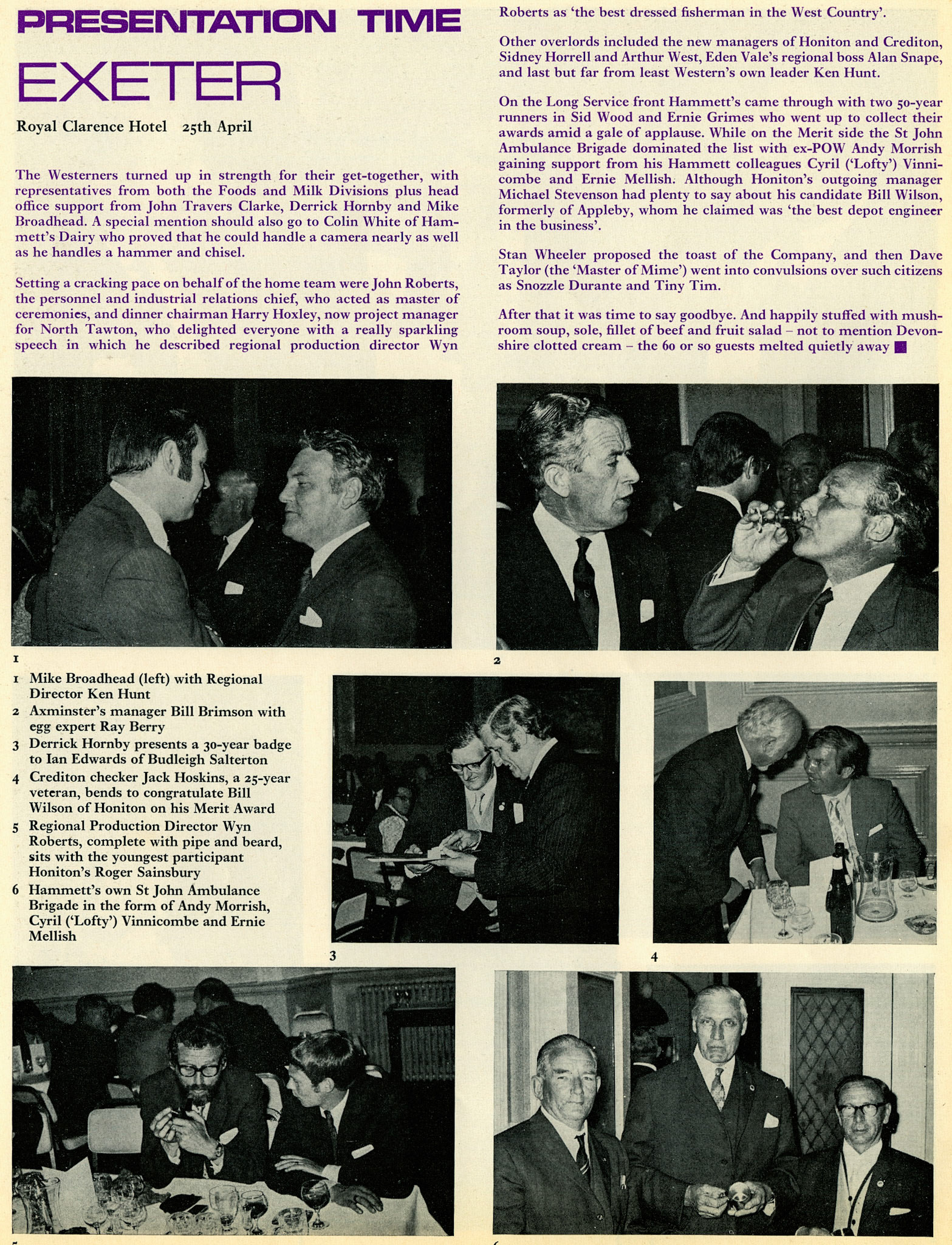 1973 Long Service Presentations at Exeter, with staff from Axminster, Budleigh Salterton, Crediton, Honiton and Hammett's