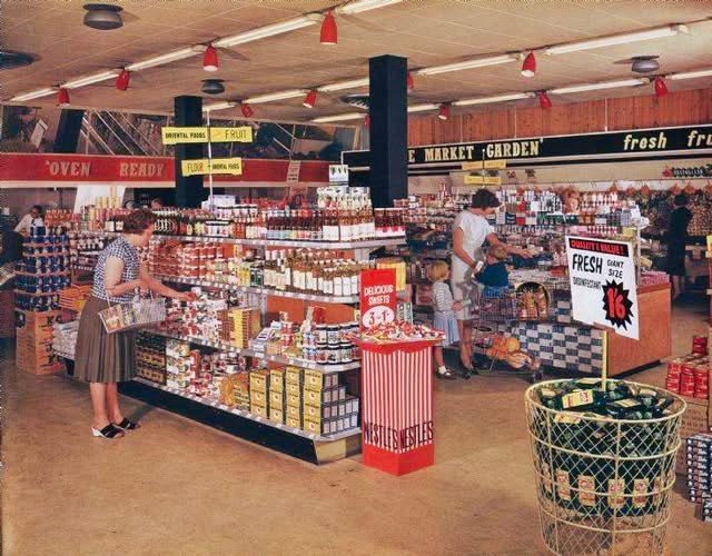 1950's Express shop at 825 High Road, North Finchley. Malcolm comments "This photograph, probably taken in the late 1950s, shows the interior of the new-style supermarket, from an Express Dairy brochure" (Courtesy Malcolm MCcarthy)
