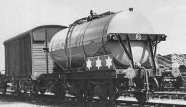 1944 Express Rail Tank Matthew PintoMilk tank 4444 built by the Southern Railway for Express Dairy in 1944. I suspect that this photo is taken shortly after nationalisation due to the presence of the board with 3 stars on it. These were supposed to be fitted to goods wagons to indicate what speed they could run at. Milk Tanks were not actually goods wagons and were classified by the railways as NPCCS (Non Passenger Carrying Coaching Stock). As such they should not have been fitted with these boards as they were cleared to run at express passenger speeds but a handful were fitted with boards by over-enthusiastic fitters. 😉 (Courtesy Richard Gaylard)