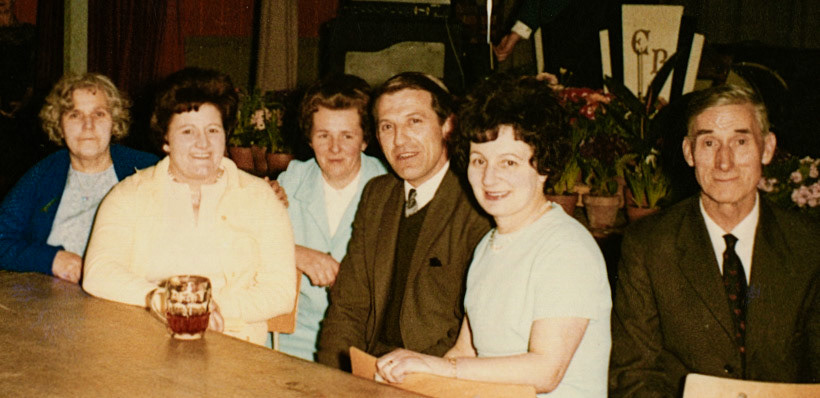 Patrick Taylor identifies Jos Evans, Winnie Carswell, Mrs Skudra third left and Jack Smith, my neighbour for many years. Dawn Balmer also identifies "Winnie Carswell, my Nan, second from right. Jos Evans to her left." (Joe Lyons Collection)
