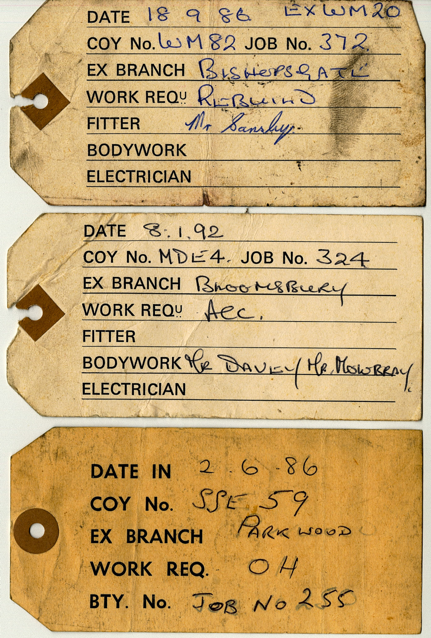 1980's Electric Vehicle Maintenance job tickets (Courtesy Michael Aldread)