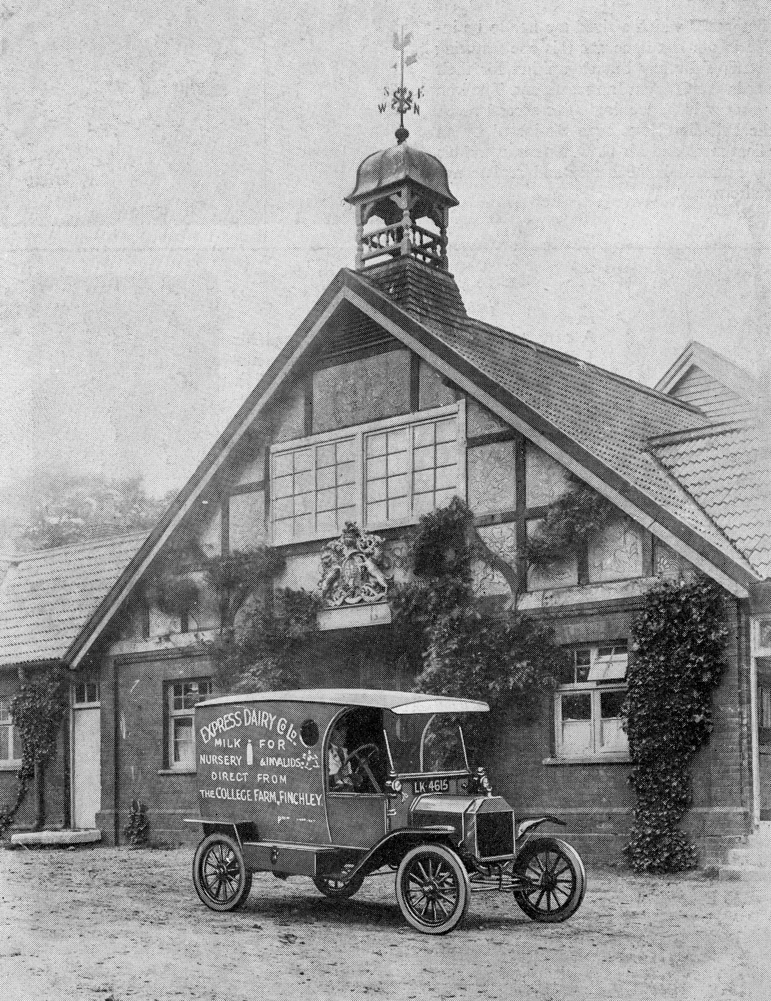 1921 Model 'T' Ford at College Farm with the first consignment of certified milk. (Express News Back Cover, December 1956)