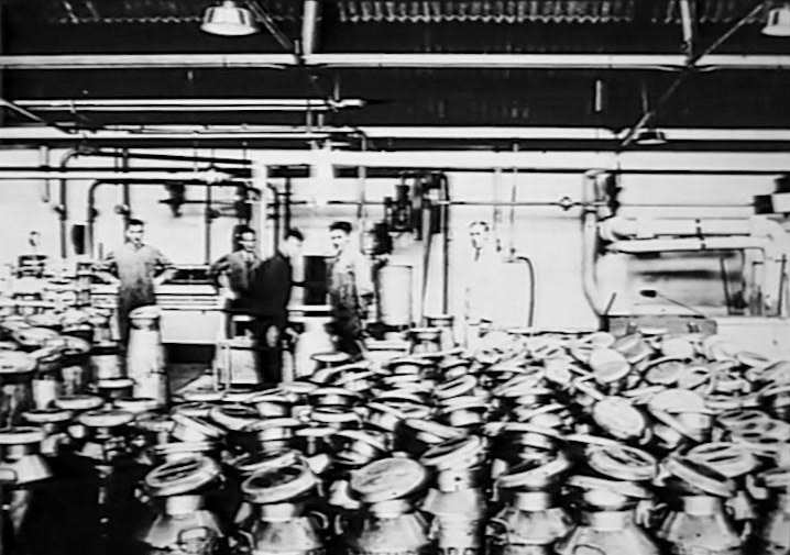 1860s George Barham designed the 17-gallon conical milk churn. (Express 125 Years video still)