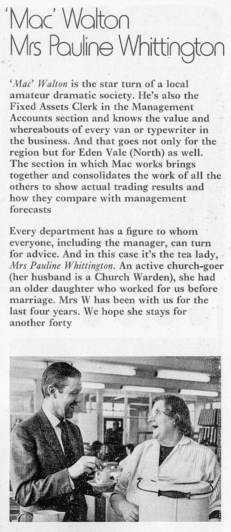 1973 Sheffield Accounts Dept - 'Mac' Walton and Pauline Whittington