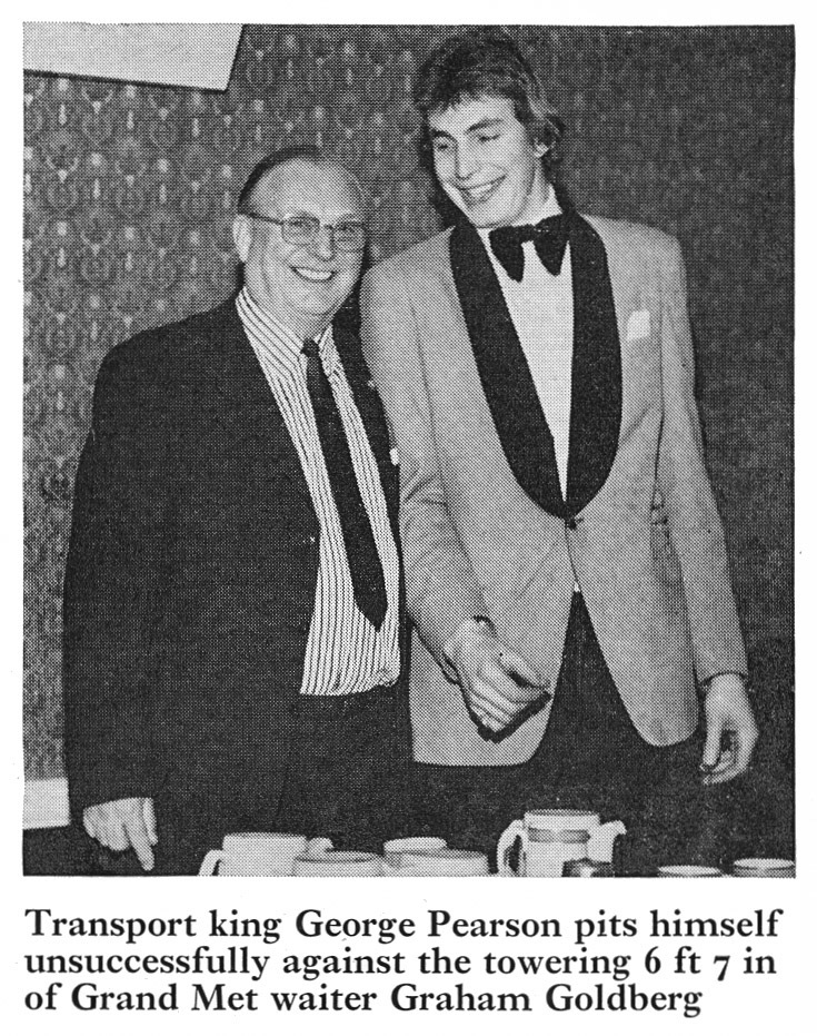 1974 Transport Chief George Pearson alongside Grand Met waiter Graham Goldberg. (Express News Summer)
