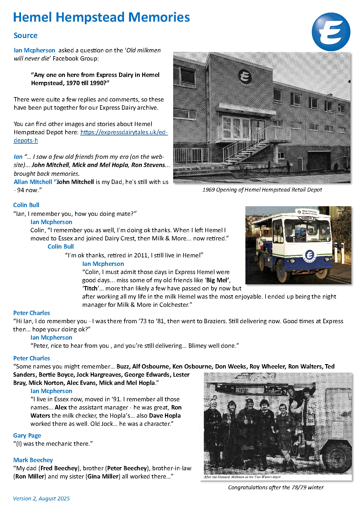 2025 Memories of Hemel Hempstead Depot (Express Dairy Tales publication)