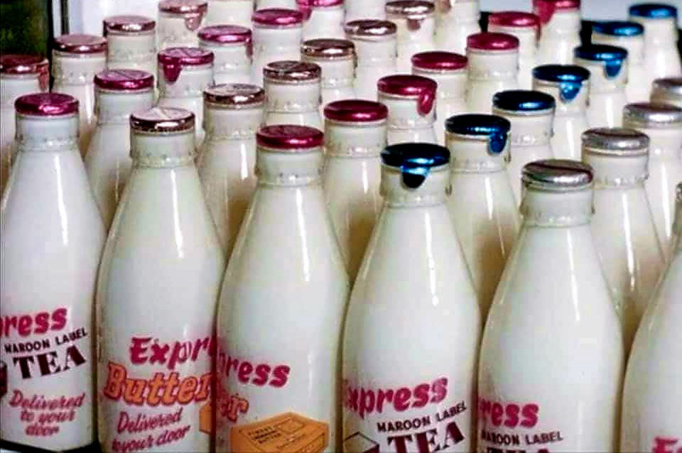 1950's Express milk in enamelled bottles (Courtesy Paul Smith)