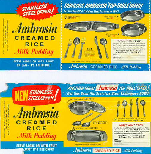 1950's Ambrosia Promotional labels (Courtesy Daily Mail Centenary article)