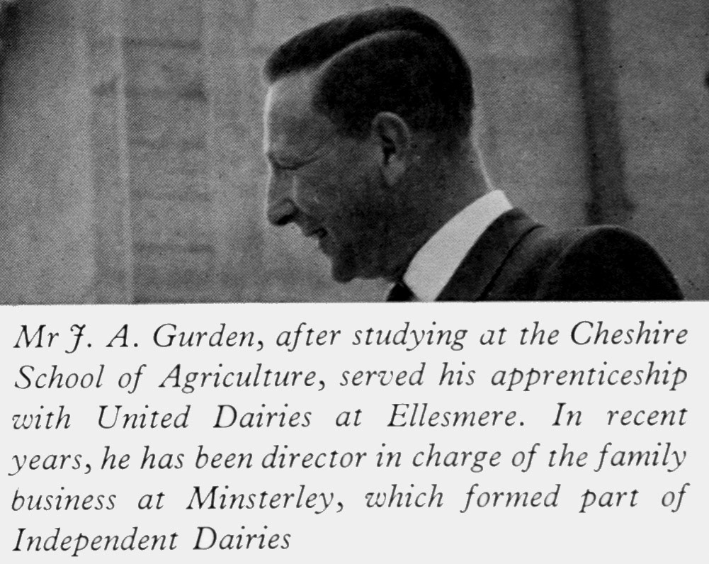 1961 Mr J.A. Gurden started with UD at Ellesmere, Shropshire followed by Director of Minsterley Creameries, which became part of Independent Dairies, later Express in 1959. Now appointed Area Director, South. (Express News Autumn)
