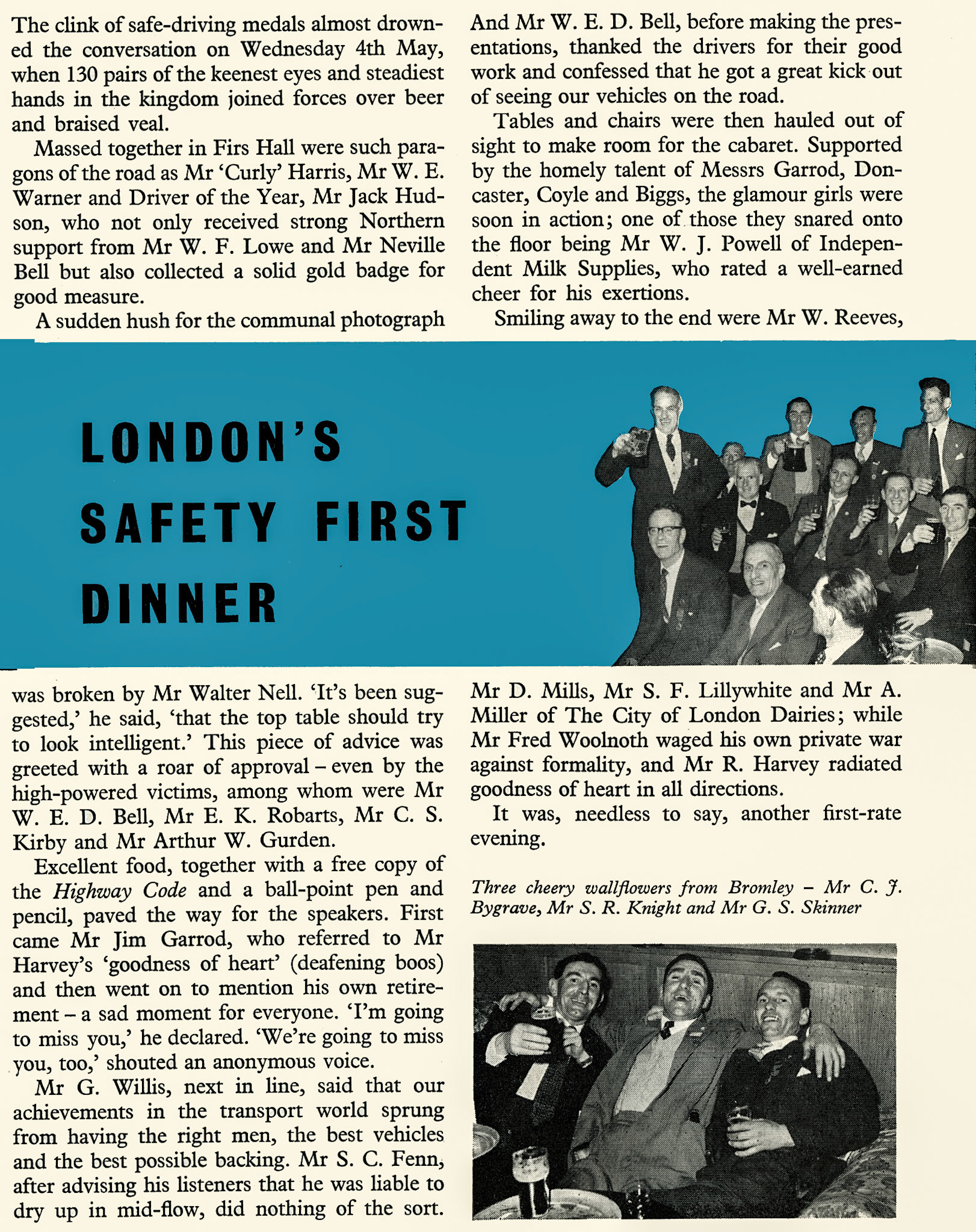 1960 Safety First dinner in London. (Express News Summer)