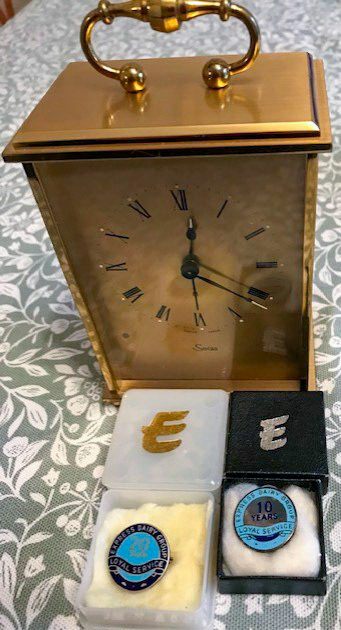 David Eyer's collection of Express memorabilia, from his daughter. Angela comments "My father used to work for Express Dairy, he drove one of the artic lorries at Cricklewood. His driving skills were amazing, how he reversed into some of the small milk depots is beyond me. Maybe his driving skill was down to his time served in the National Service in Egypt where he drove in convoys. I remember him telling me about of some of the farm collections and depots-Muswell Hill, Hampstead, College Farm (my sister worked at the weekend in the café for a while) Barnet, Homestead Farm Welwyn Garden City, Royal Parks and many more. When he was working it would be 6 days a week early start and late finish, and I think it was on a rota so it meant that he would have to work on a Sunday." (Courtesy Angela Eyers)