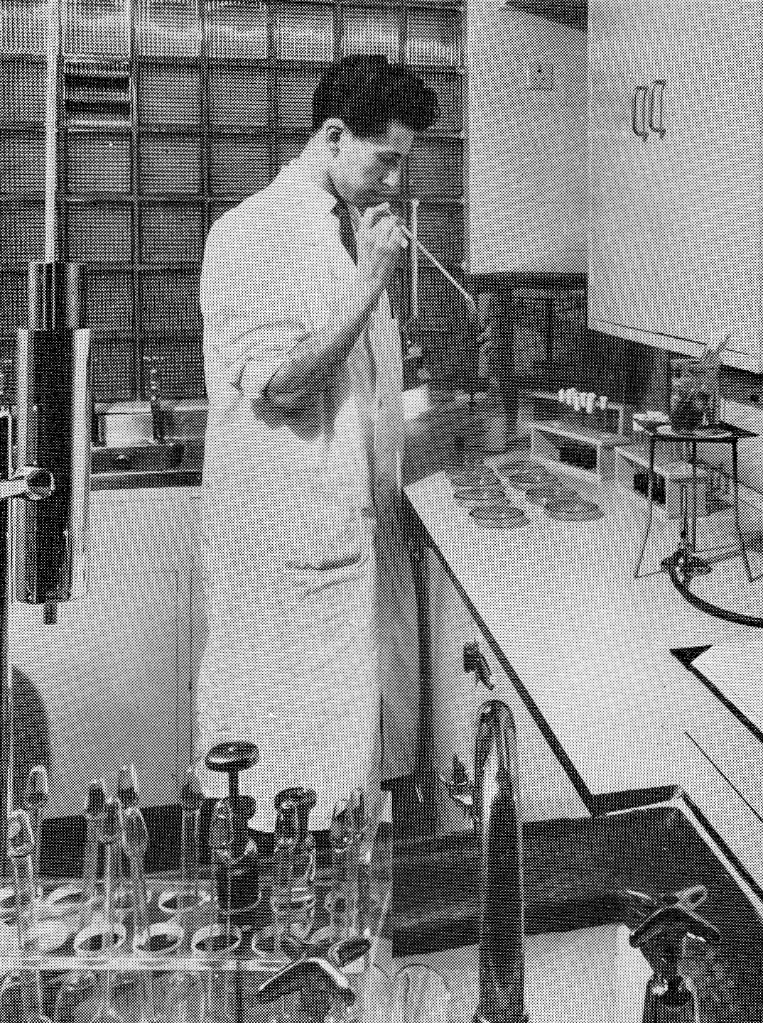 1958 Wakefield Dairy opens. Mr Barry Speed in the laboratory. (Express News December)