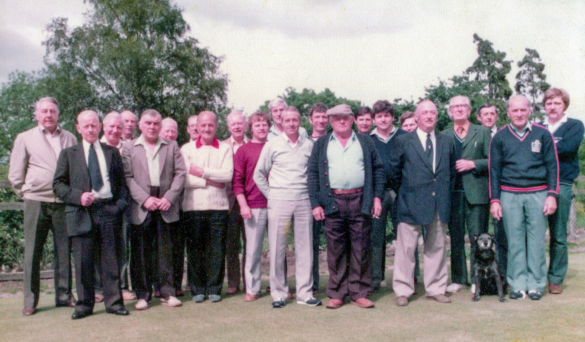 1980's Minsterley Bowling Club. Liz Matthews comments "It is so nice to see these old name cropping up. I haven't lived in Minsterley for 36 years and I forget the names but remember faces like Wally Betton, Harold Grayson and Scoobie!!!". Christine Fisher says "My uncle Don Rowson is on this photo. Wallace Betton, Evan Ingram, Harold Hartshorn, Gordon Edwards." Liz Matthew adds "Dave Povey". Malcolm Williams adds "My father in jacket; might be something to do with British legion as he was chairman".(Courtesy Joe Lyons)