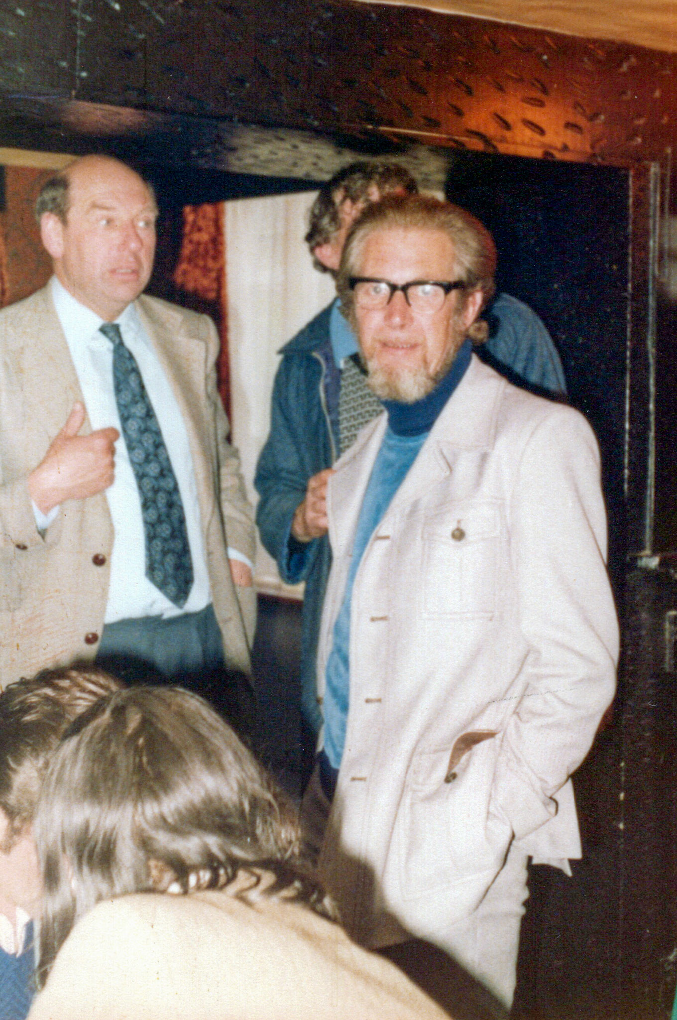 1980's Minsterley Bowling Club. Kevin Williams identifies Jessie Rowson and Tom Wal. Barry Challinor adds "Uncle Jessie Rowson. The man who kept MBC going for many years." (Courtesy Joe Lyons)