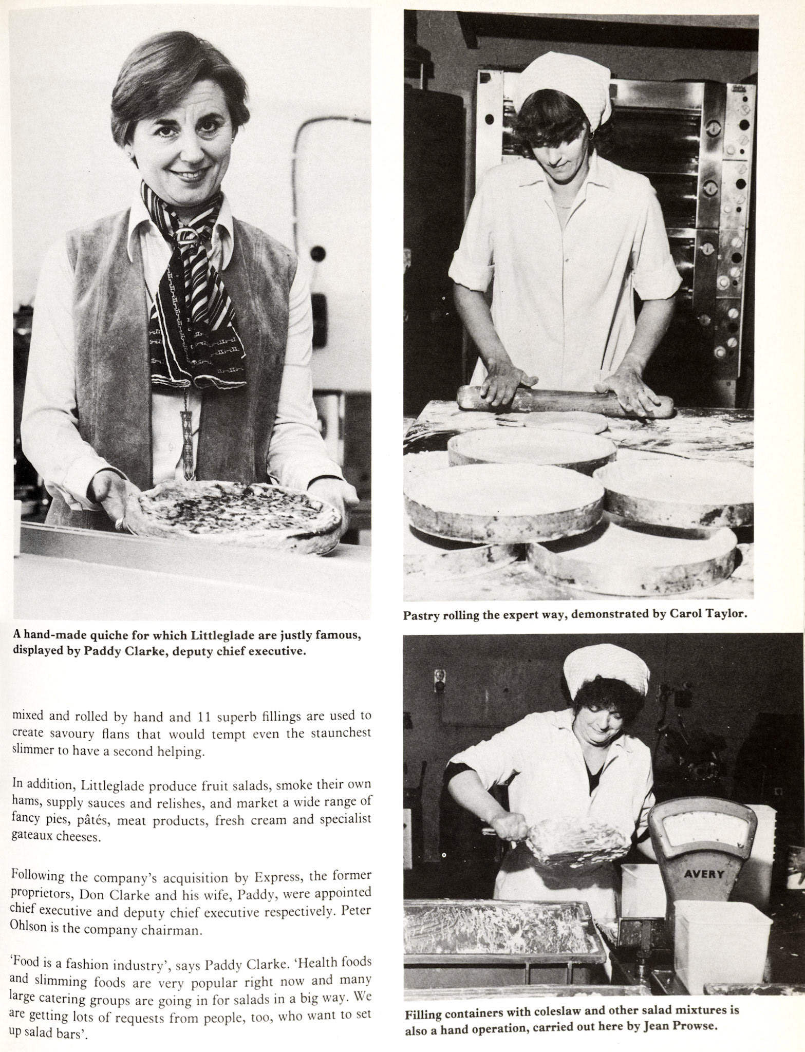 1979 Feature article about Littleglade, based in Hemel Hempstead, just acquired by Express to boost Express Foods' salads business. Jim Murphy joined the Littleglade Board and was appointed Director, Fresh Foods. (Express News Autumn)