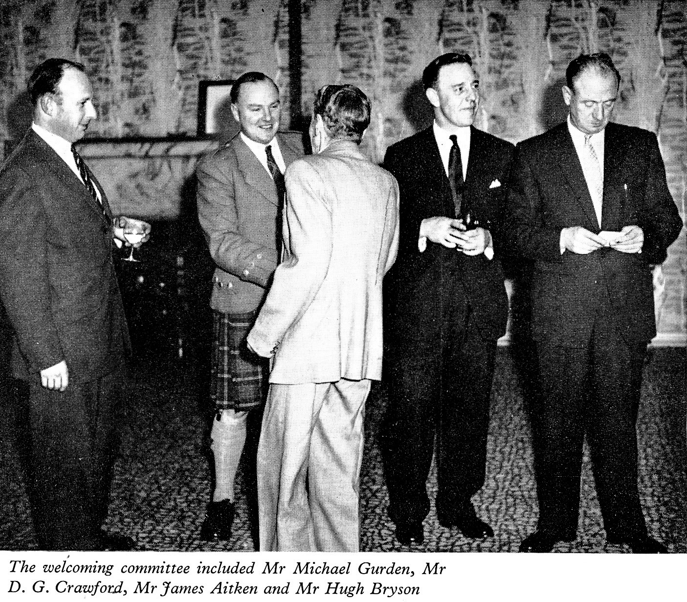 1961 Long Service Dinner at The Grosvenor Rooms, Glasgow. Mr Michael Gurden, Mr D.G. Crawford, Mr James Aitken (Paisley) and Mr Hugh Bryson. (LSA Annual Review)