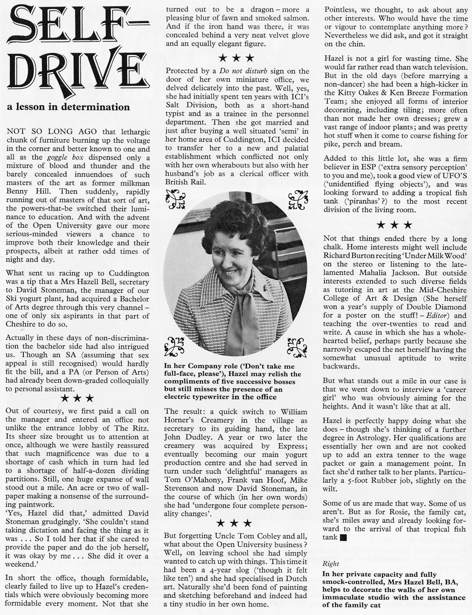 1976 Profile of Hazell Bell, ex-secretary at Horner's Creamery and then Express Cuddington