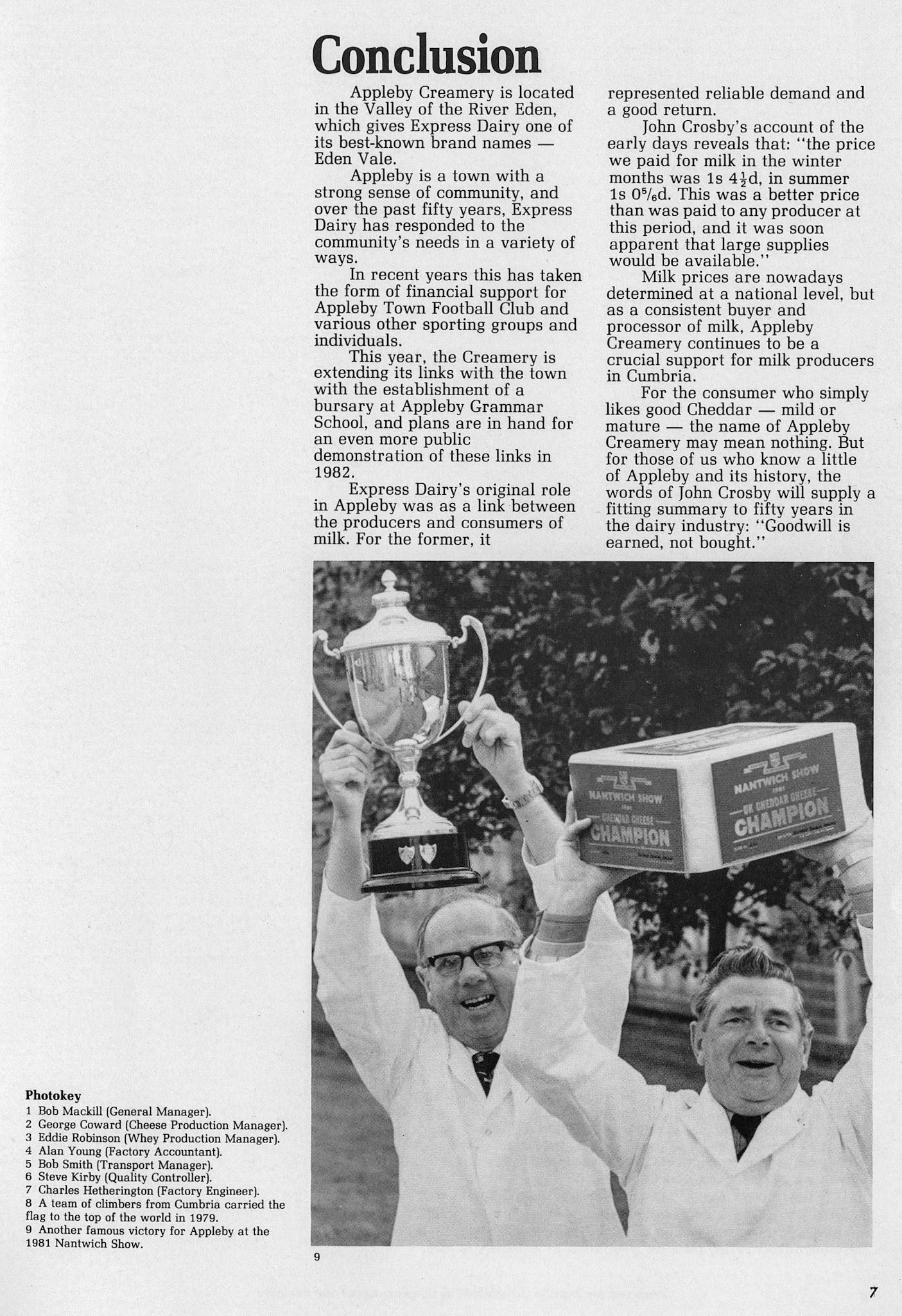 1981 Appleby Fifty Year Anniversary Booklet. John Southwell comments "I think George Coward on left, with Bob Mackill (Factory Manager)".