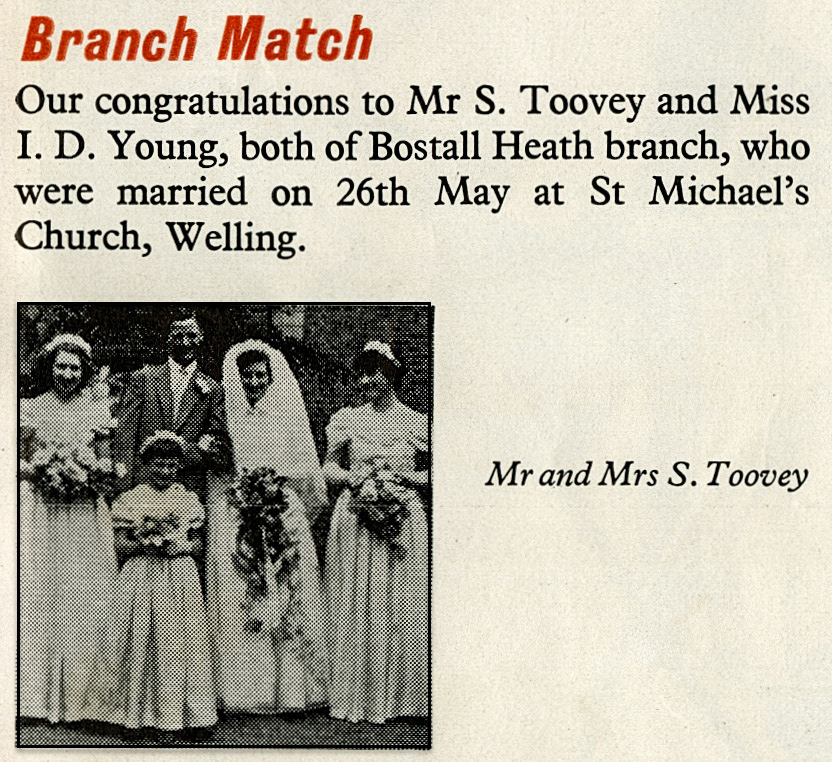 1956 Welling staff members Mr S. Toovey and Miss I.D. Young were married. (Express News July)