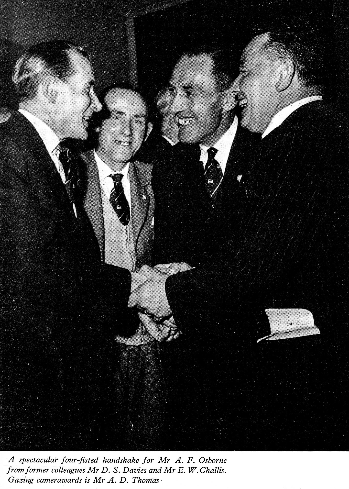 1961 Long Service Dinner at The Connaught Rooms, WC2-Mr A.F. Osborne (Clapton), Mr D.S.Davies (Cheam), Mr E.W. Challis (Finchley) and Mr A.D. Thomas (Cheam). (LSA Annual Review)