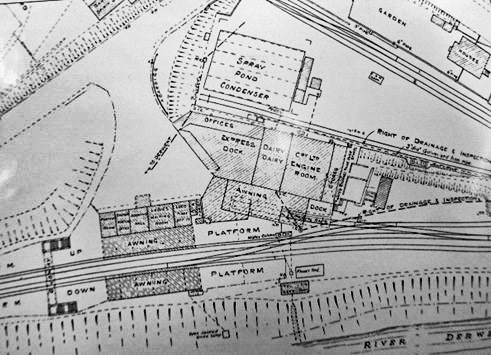 1930's Express Dairy Rowsley. Plan of site; Rowsley was well known as a milk processing and distribution centre but they did also make Derby cheese at some time, probably in the area marked Dairy.(Courtesy Alan Salt)