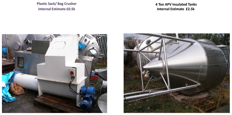2012 Minsterley: Site Service and Storage Equipment-Plastic Sack/ Bag Crusher and APV Insulated tanks.  (Greencore Asset Sale on purchase by Muller, Courtesy Paul Bloor)