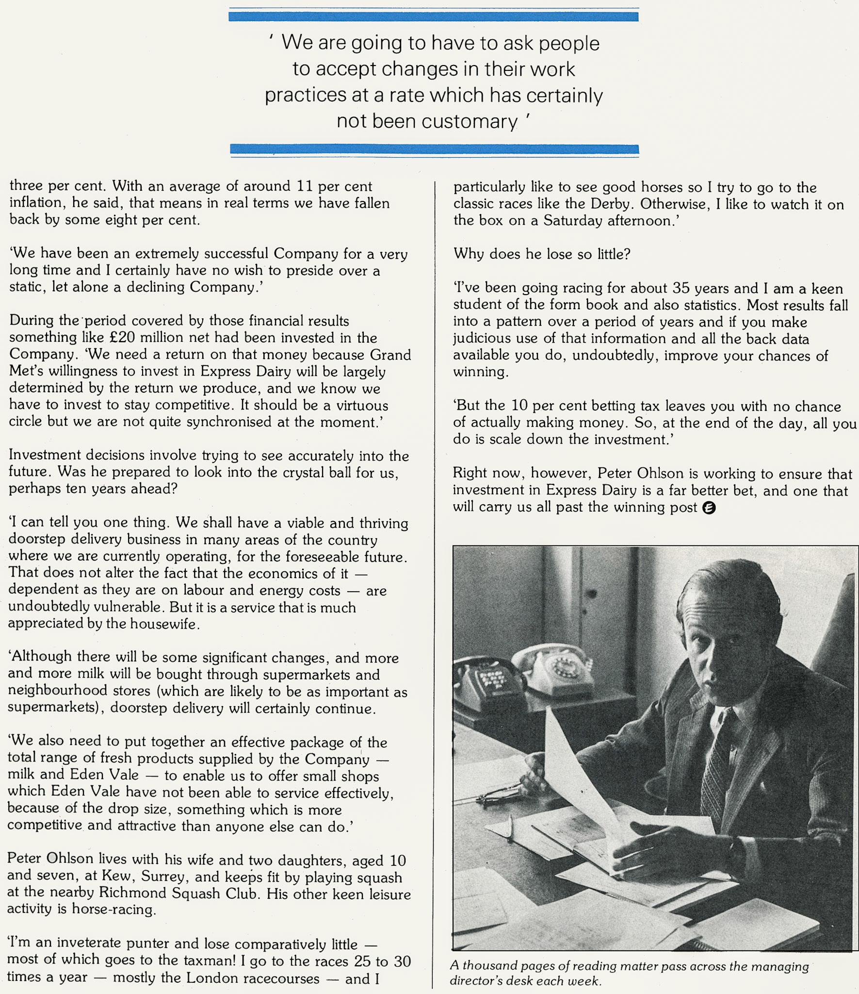 1982 Profile of Peter Ohlson, recently appointed MD of Expess Dairy Group. (Express News Summer)