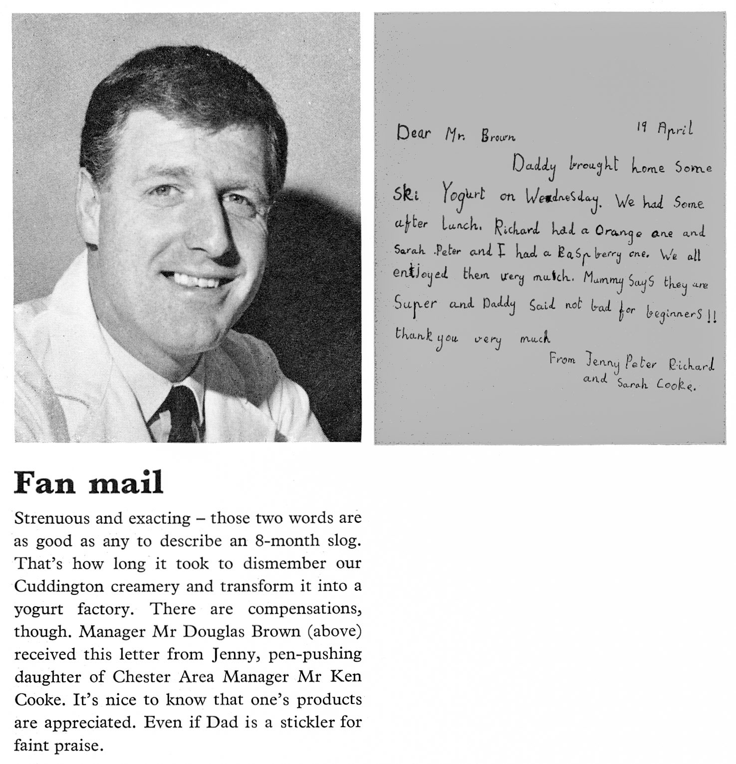 1967 Cuddington Manager Douglas Brown receives a letter from the daughter of Chester Area Manager Ken Cooke. (Express News Summer)