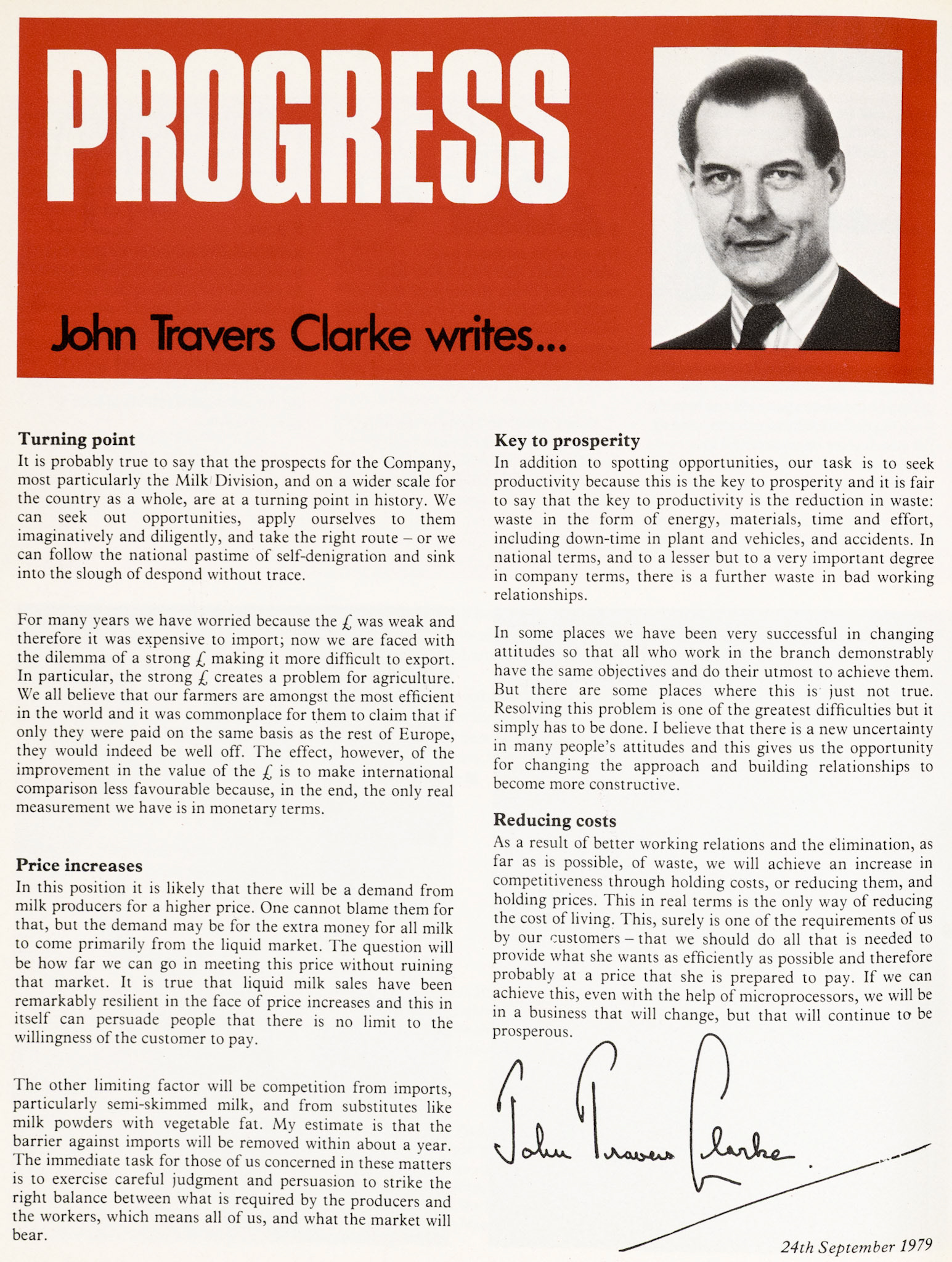 1979 John Travers Clarke reviews economic and financial issues (Express News Autumn)