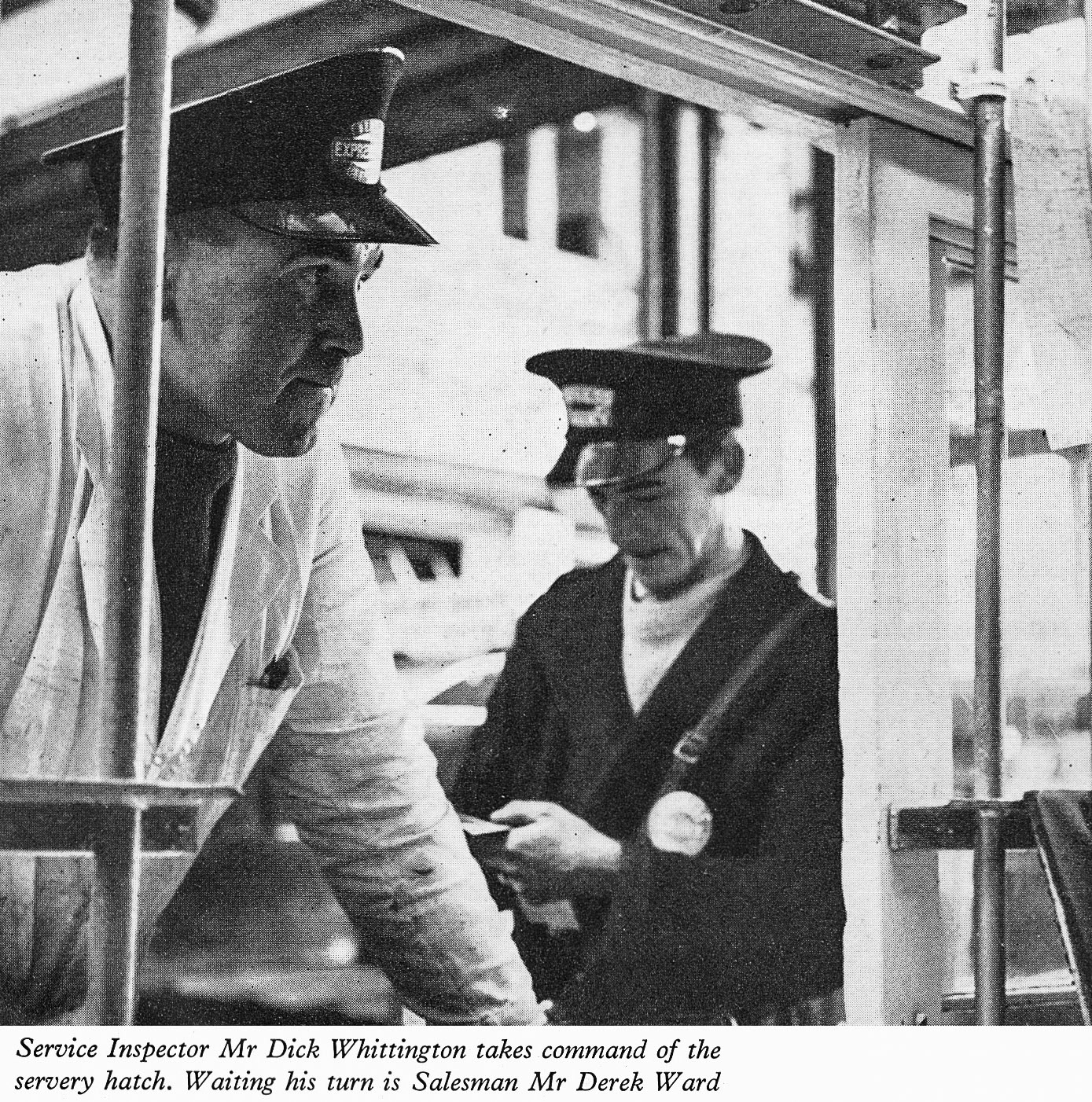 1961 West Green Road, Tottenham-Service Inspector Dick Whittington and Salesman Derek Ward. (Express News Spring 1961)