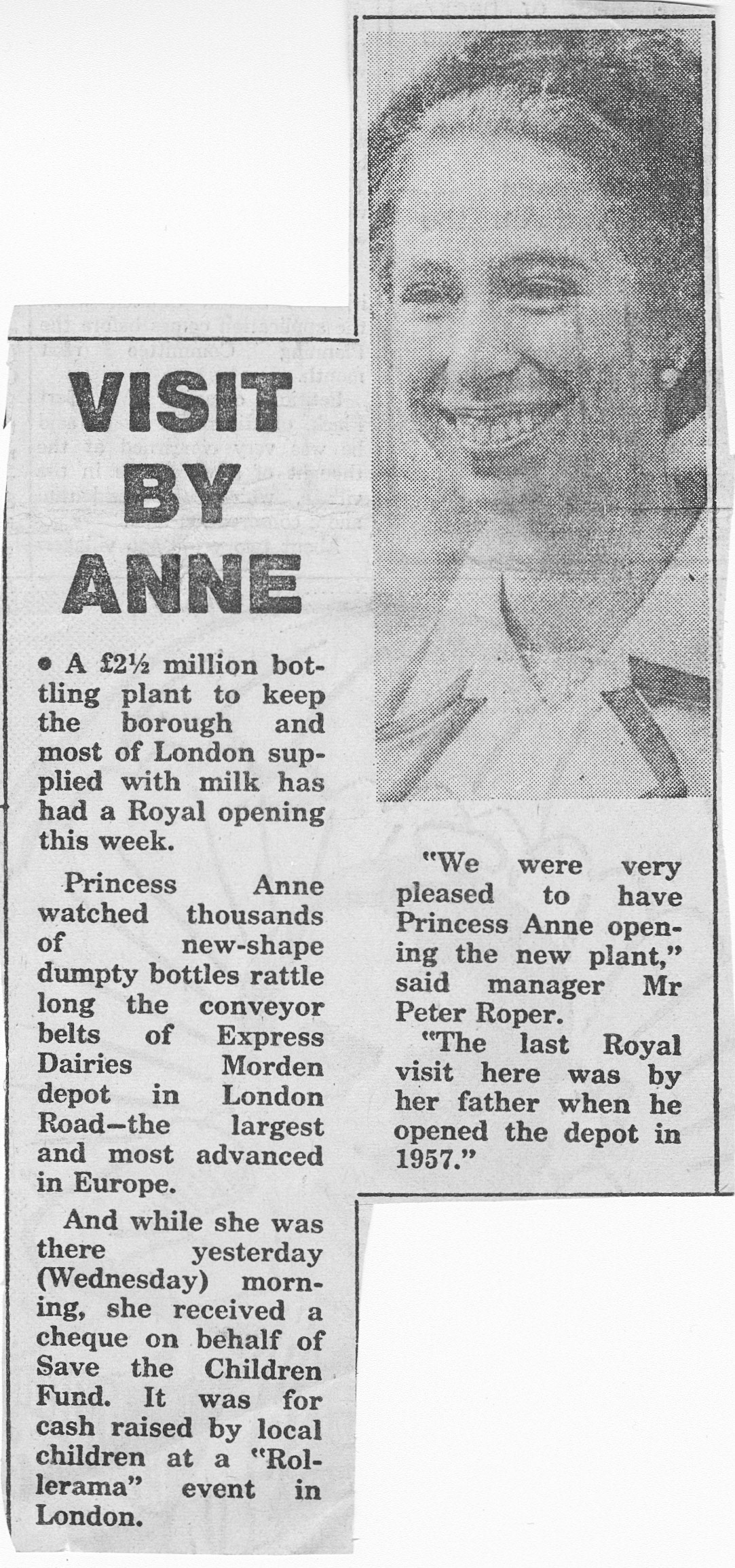 Princess Anne's visit to South Morden from a local newspaper
