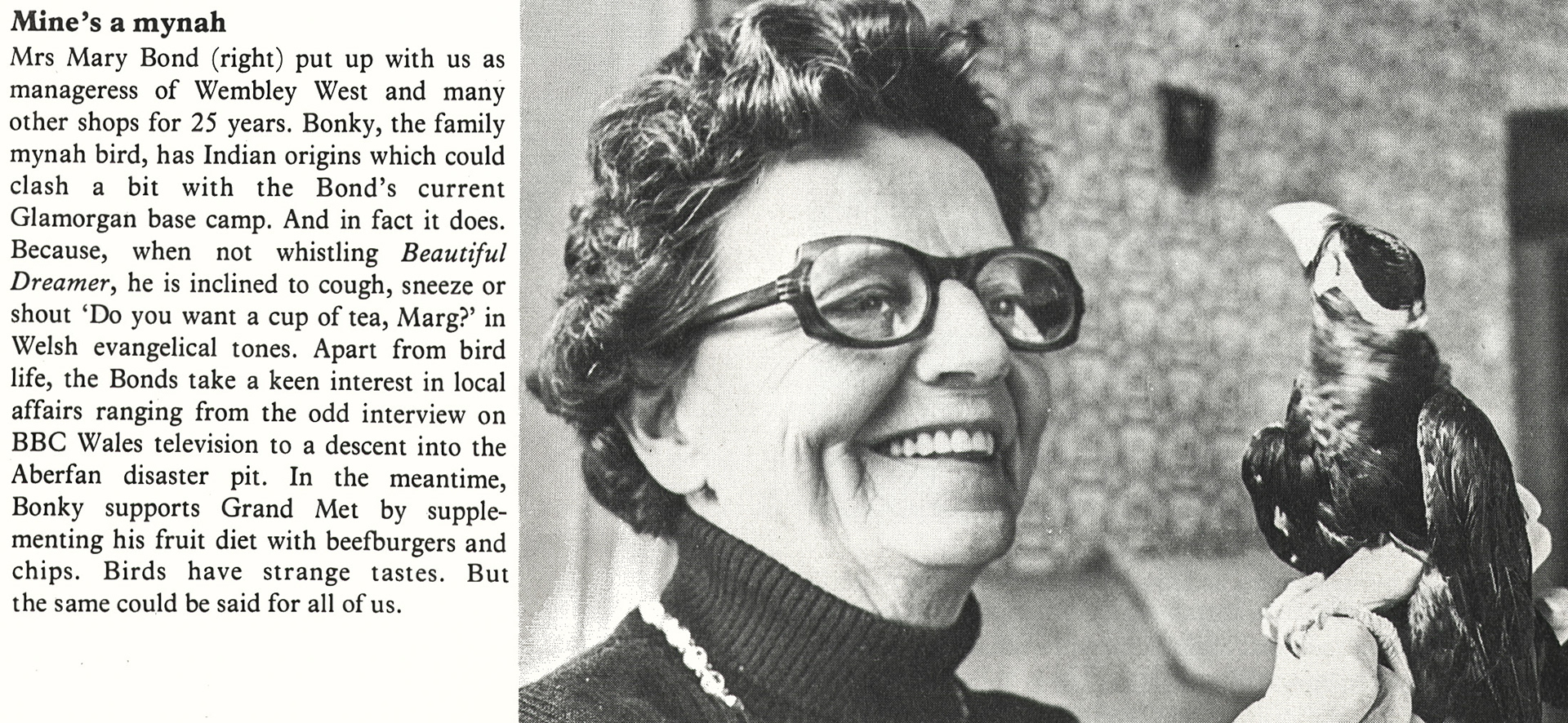 1977 Retired Wembley West manageress Mrs Mary Bond. (Express News Summer)