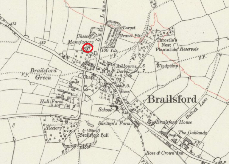 Larger scale map of location of Brailsford Creamery. Also shown on 1890's map. (Courtesy Matthew Pinto)