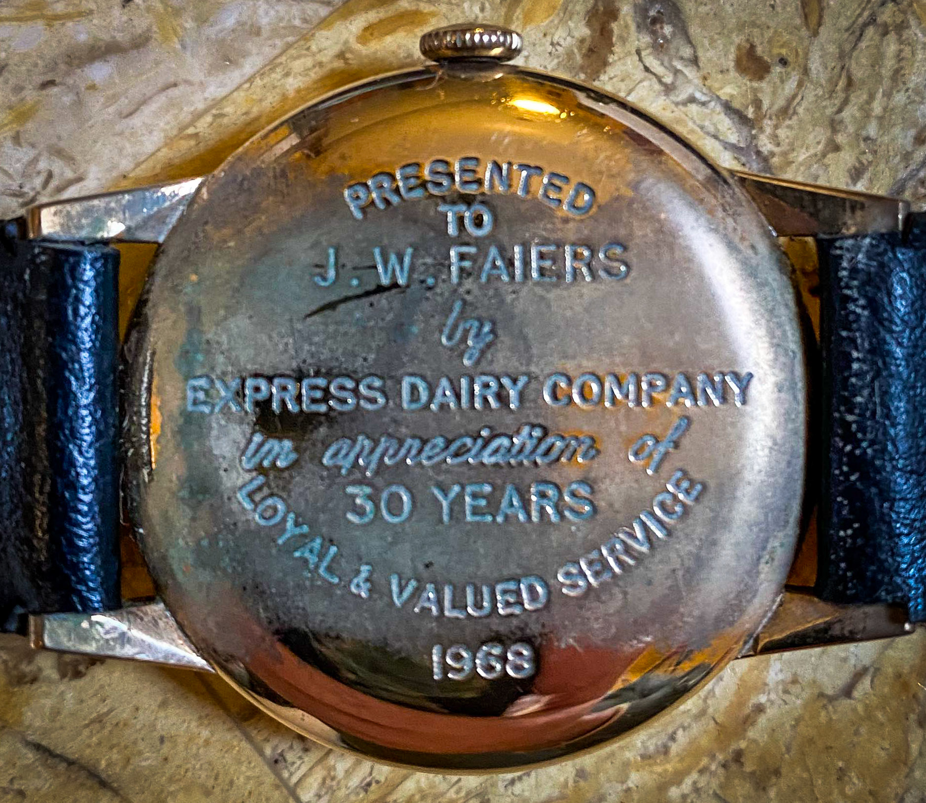 1967, Jim Faiers Thirty Year Service watch  (Courtesy Adam Faiers)