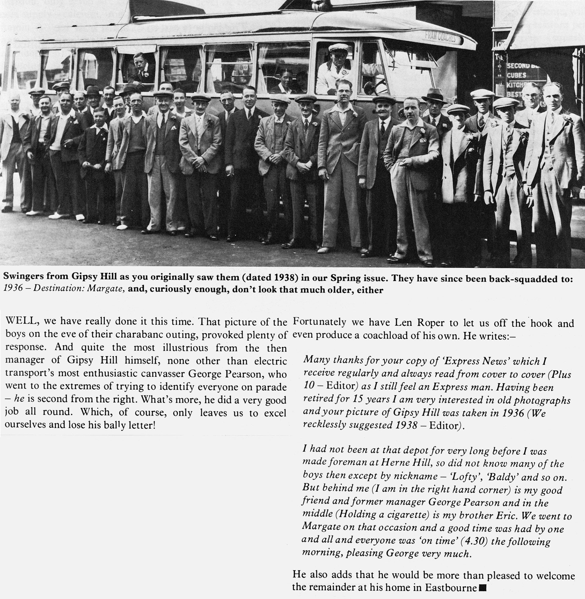 1936 Gipsy Hill branch staff explained by Len Roper. (Express News Summer 1978)