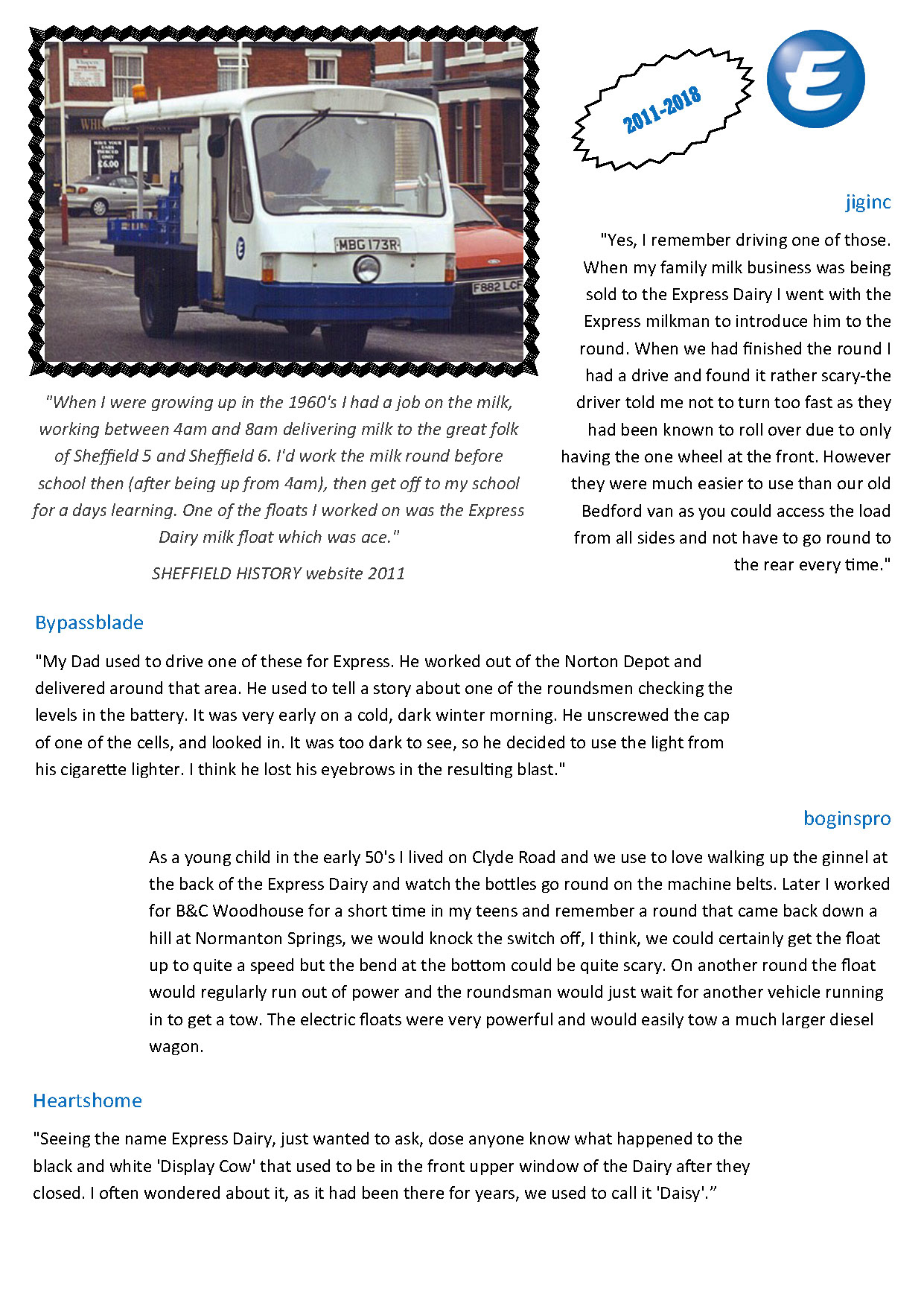 2025 Compilation of Chatsworth Dairy, Broadfield Road, memories. Express Dairy Tales publication.
