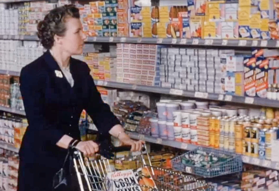 1957 Premier Supermarket Streatham. ‘Time for Leisure’ film (Yorkshire Film Archive)