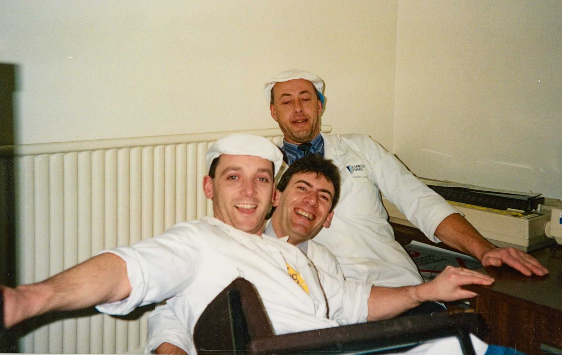 1991 Honiton, Xmas Eve: Andy Meechan, Derek Carter and Graham Luxton in the BS Shed.  (Courtesy Wendy Hawker)