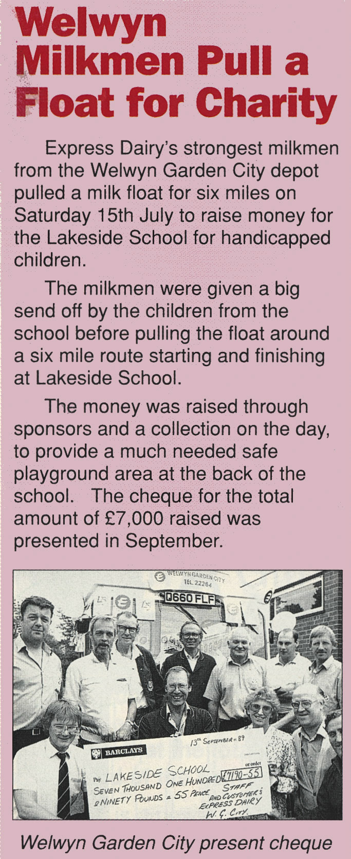 1989 Welwyn Garden City milkmen raise money for charity