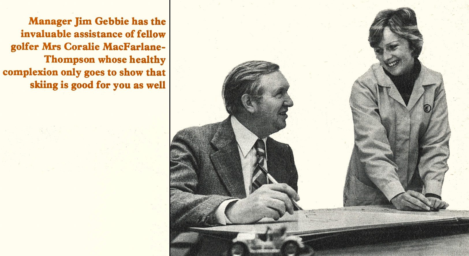 1977 Milborne St Andrew staff- Manager Jim Gebbie and Mrs Coralie MacFarlane. (Express News Summer)