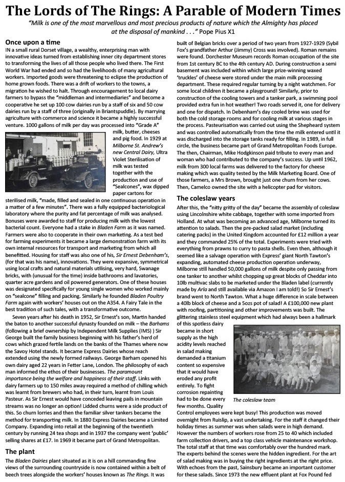 2020 History of Milborne Creamery 1929-2020, with permission of the author: Carole Fornachon (Courtesy Milborne St Andrew Reporter magazine)