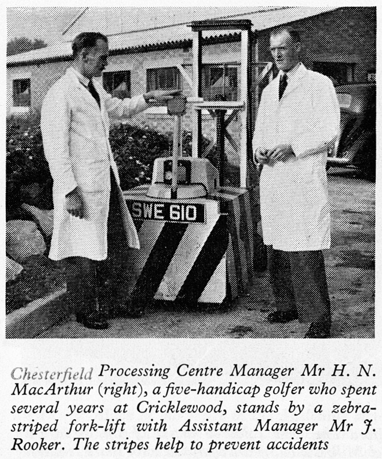 1957 Sheffield and Chesterfield Processing. Assistant Manager J. Rooker and Manager H.N. MacArthur