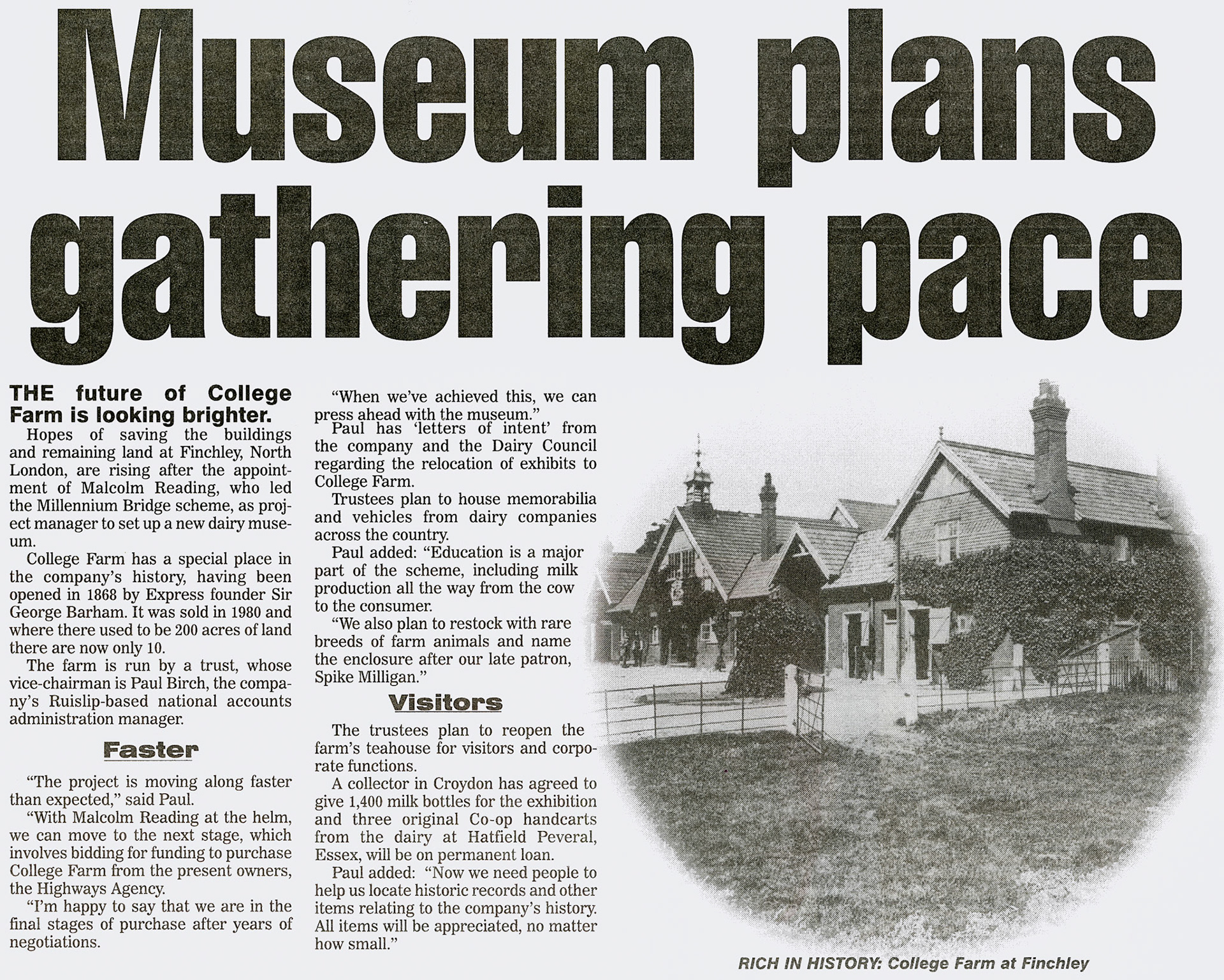 2003 College Farm dairy museum proposed, but never completed. (Express News December, courtesy Paul Luke)