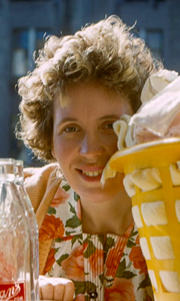 1960's Mildred Ross posts "Lovely shiny early 60's Sloans' bottles on my folks' window cill on Roberts St in Dalmuir, mum and the laundry included for scale!" (Courtesy Mildred Ross)