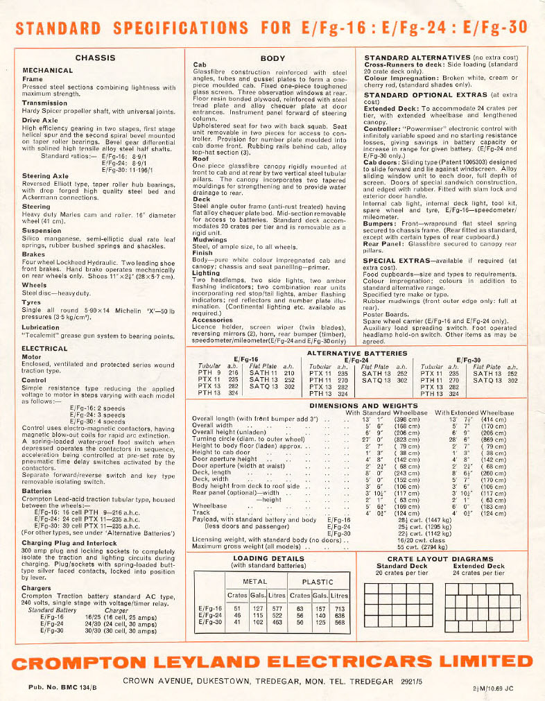 1969 Morrison Electricar E/Fg Mark III Brochure, covers E/Fg-16, -24 and -30 models. Printed October 1969. (Courtesy milkfloats.org.uk)
