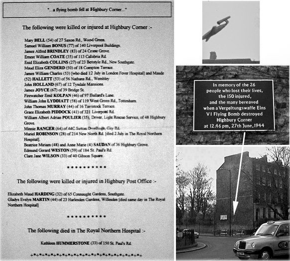 1944 Memorial of Highbury Corner V1 flying bomb.
