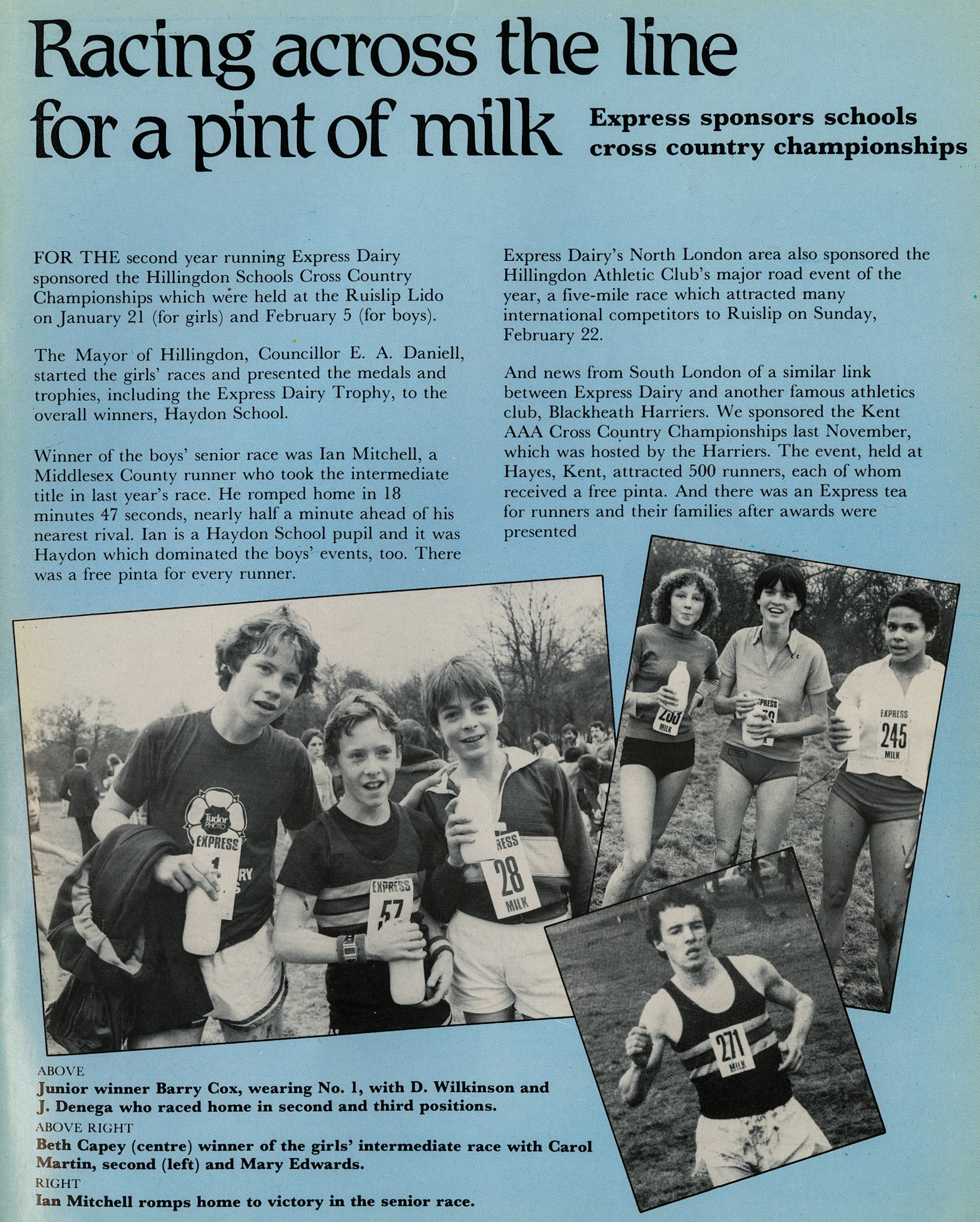 1981 Express Dairy sponsor the Hillingdon Schools Cross Country Championships