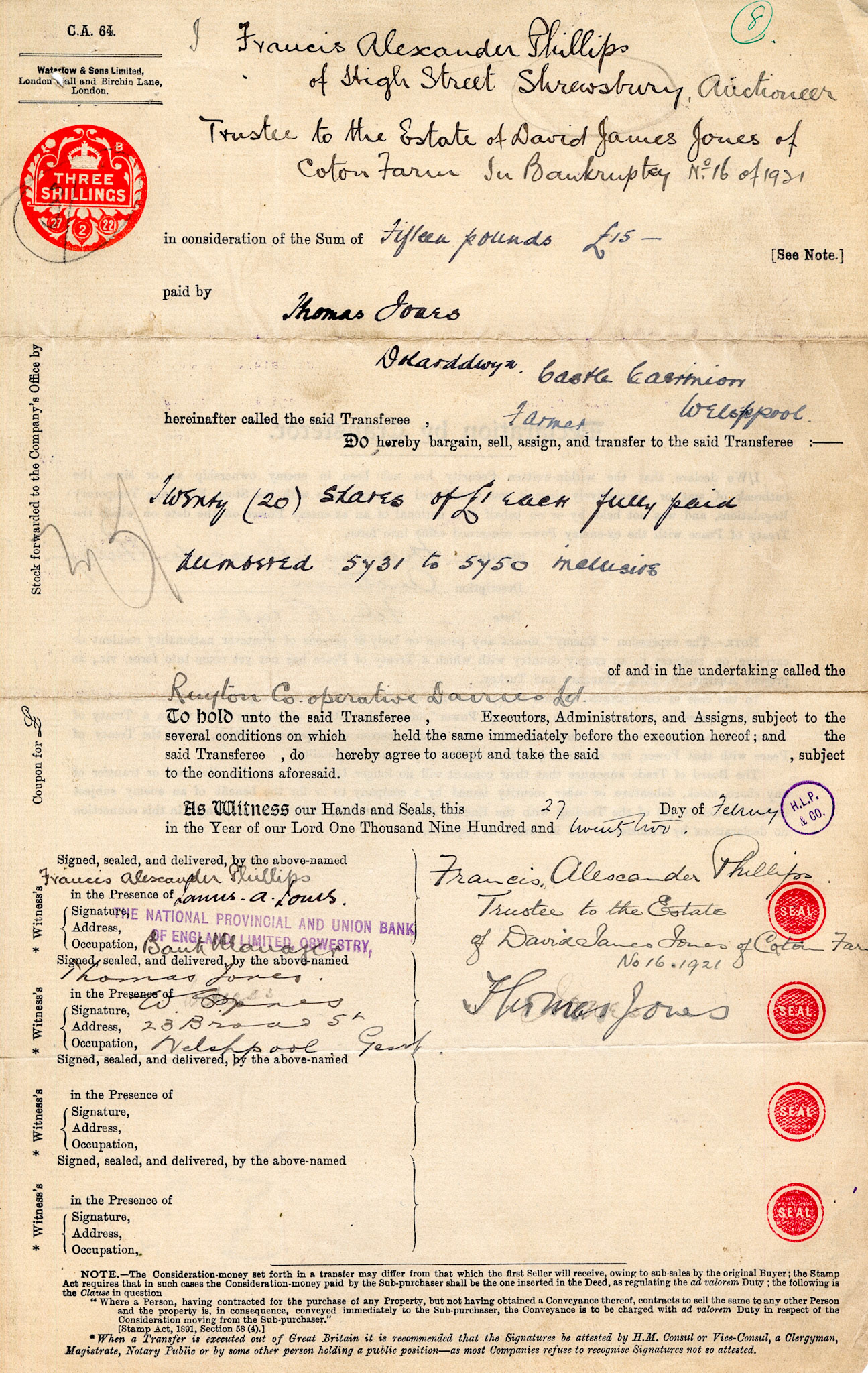 1922-Estate of David James Jones deceased-Share Transfer Form