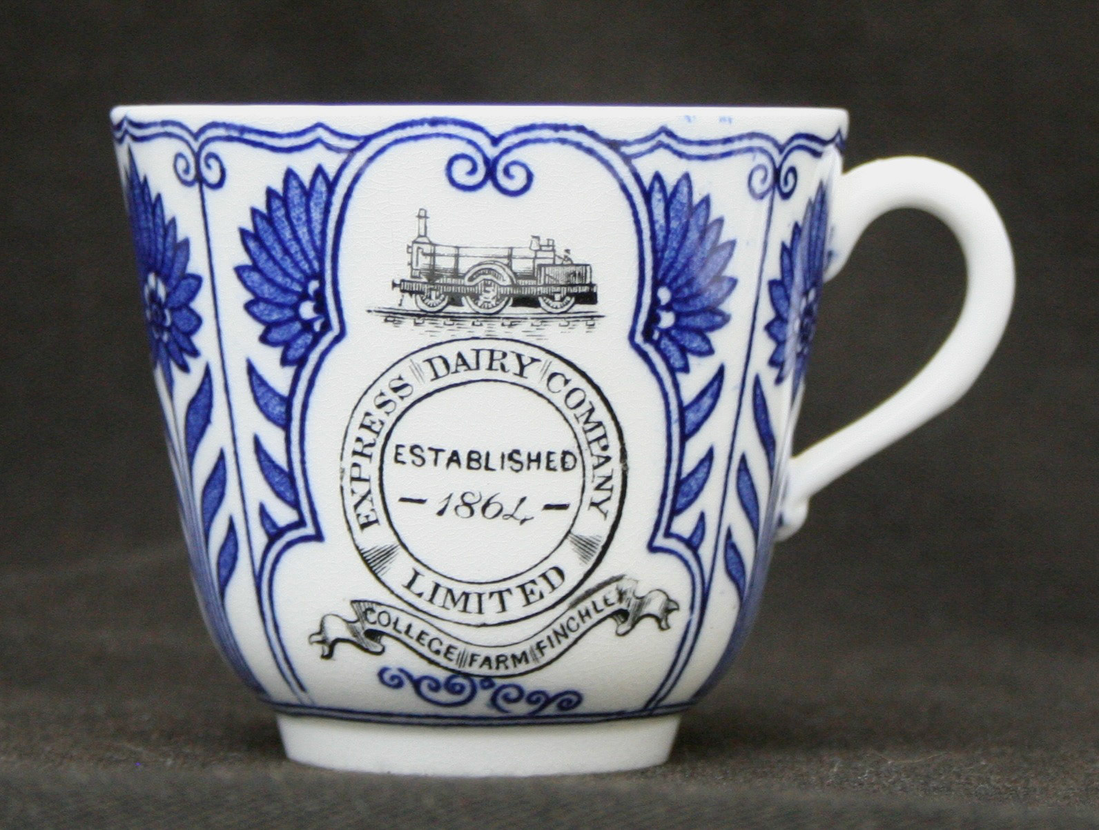 Bone china cup used at the coffee house and restaurant at Express Dairy's model farm dairy 'College Farm Finchley' North London. (Courtesy Mark Hudson, Real Diggers FB Group)