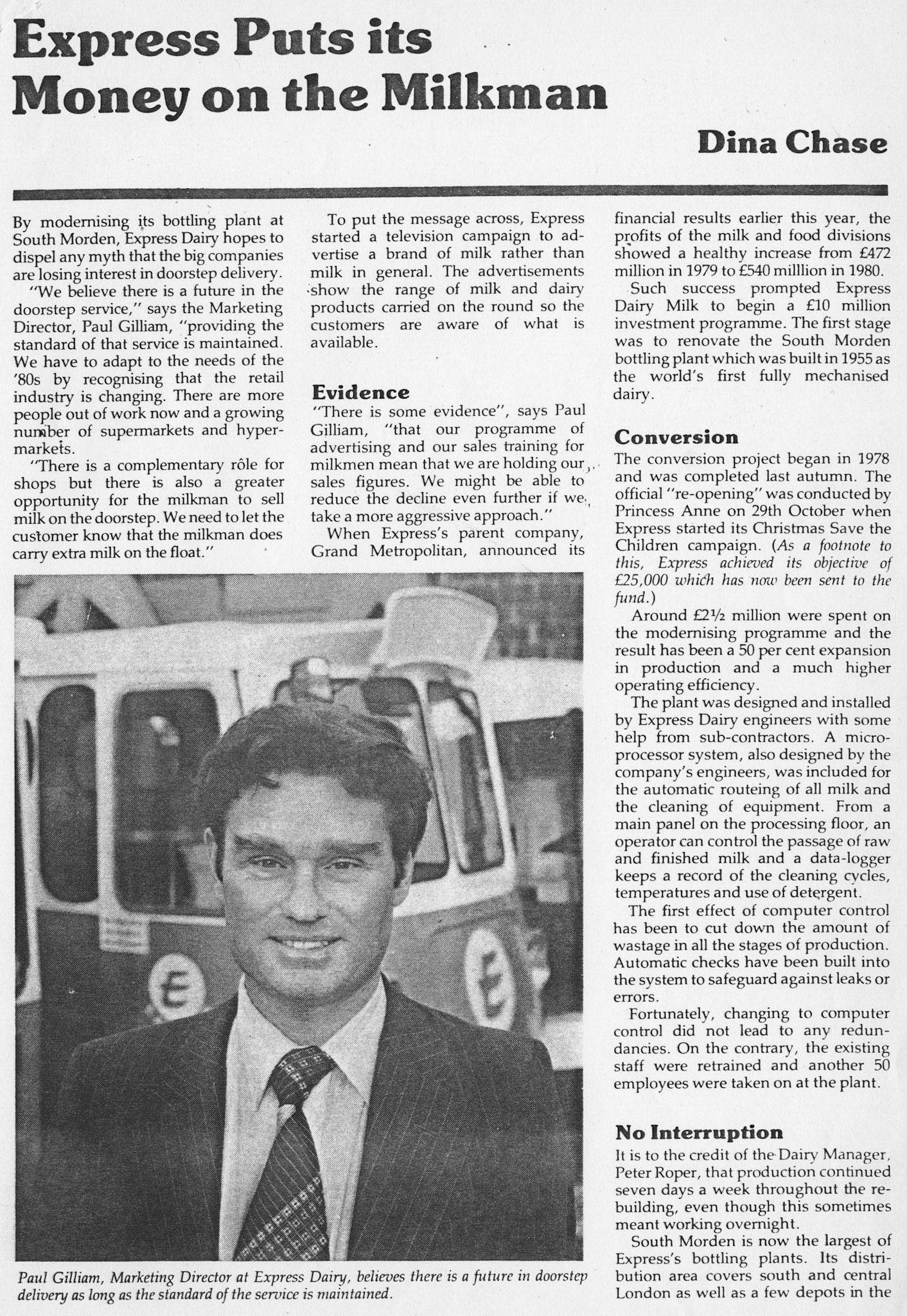 1981 PAUL GILLIAM (Milk Industry' article about Express Morden by Dina Chase and Paul Gilliam)